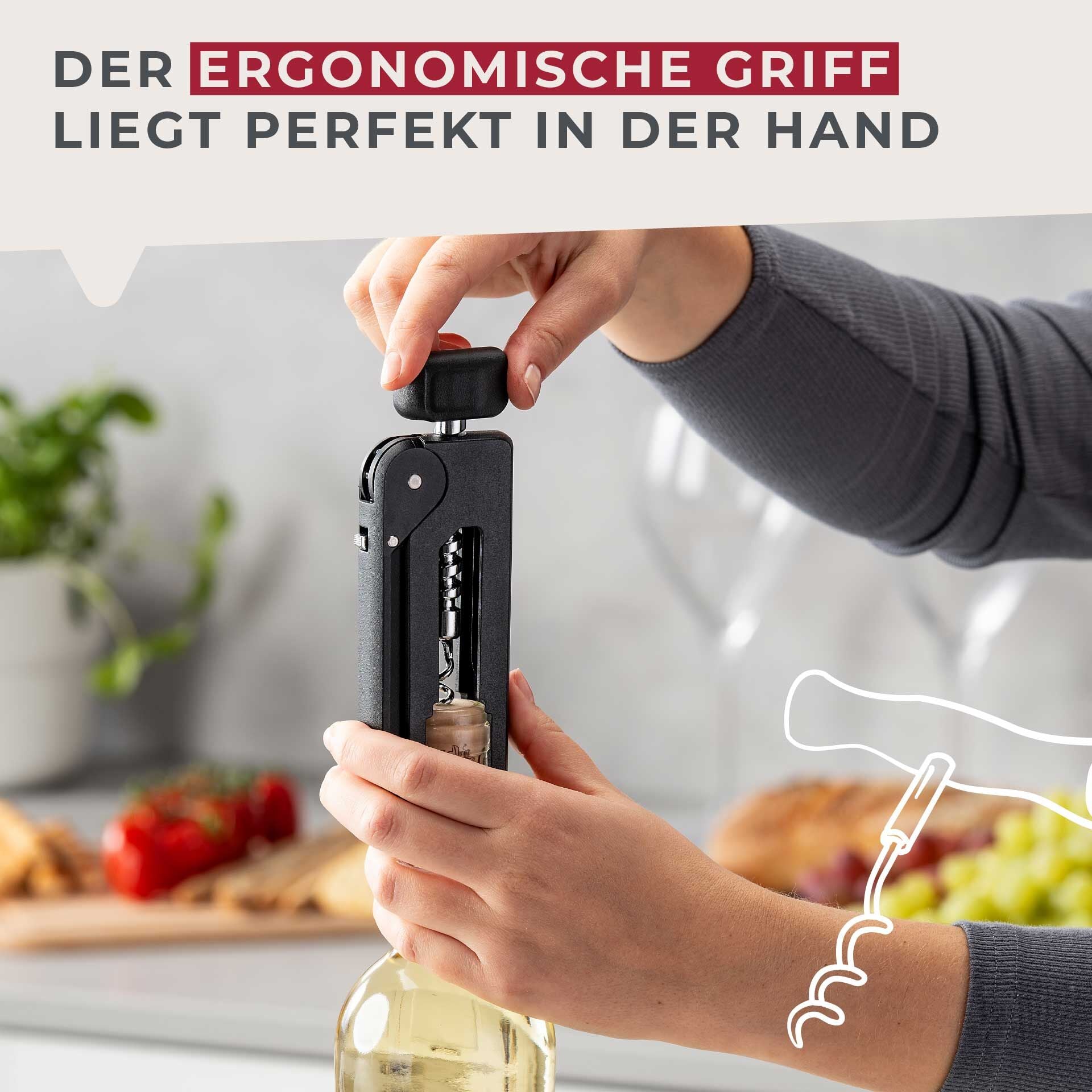 Korketrekker 16 cm med ergonomisk grep - Fackelmann vinklet visning