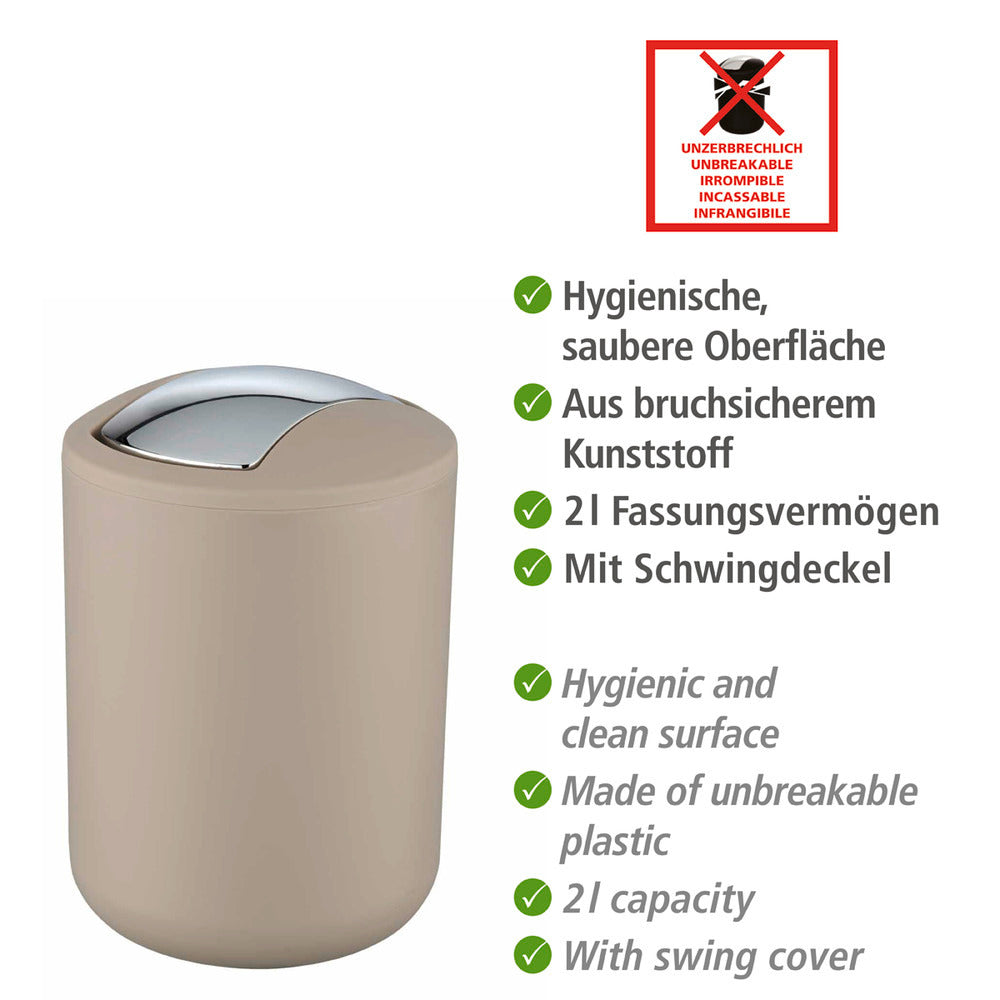 Bakside av Kosmetikkbøtte med svingdeksel Brasil taupe 2 L plast - WENKO