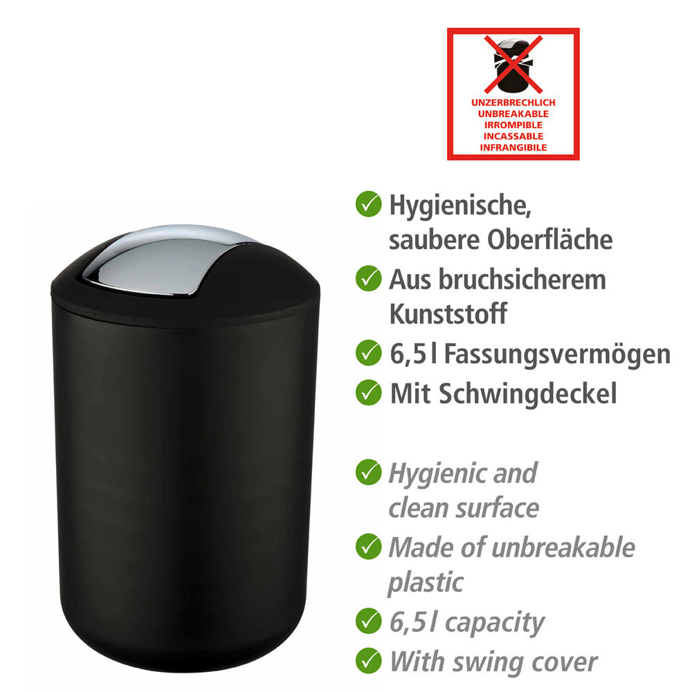 Kosmetikkbøtte med vipplokk svart 6,5 L Brasil - WENKO bakside