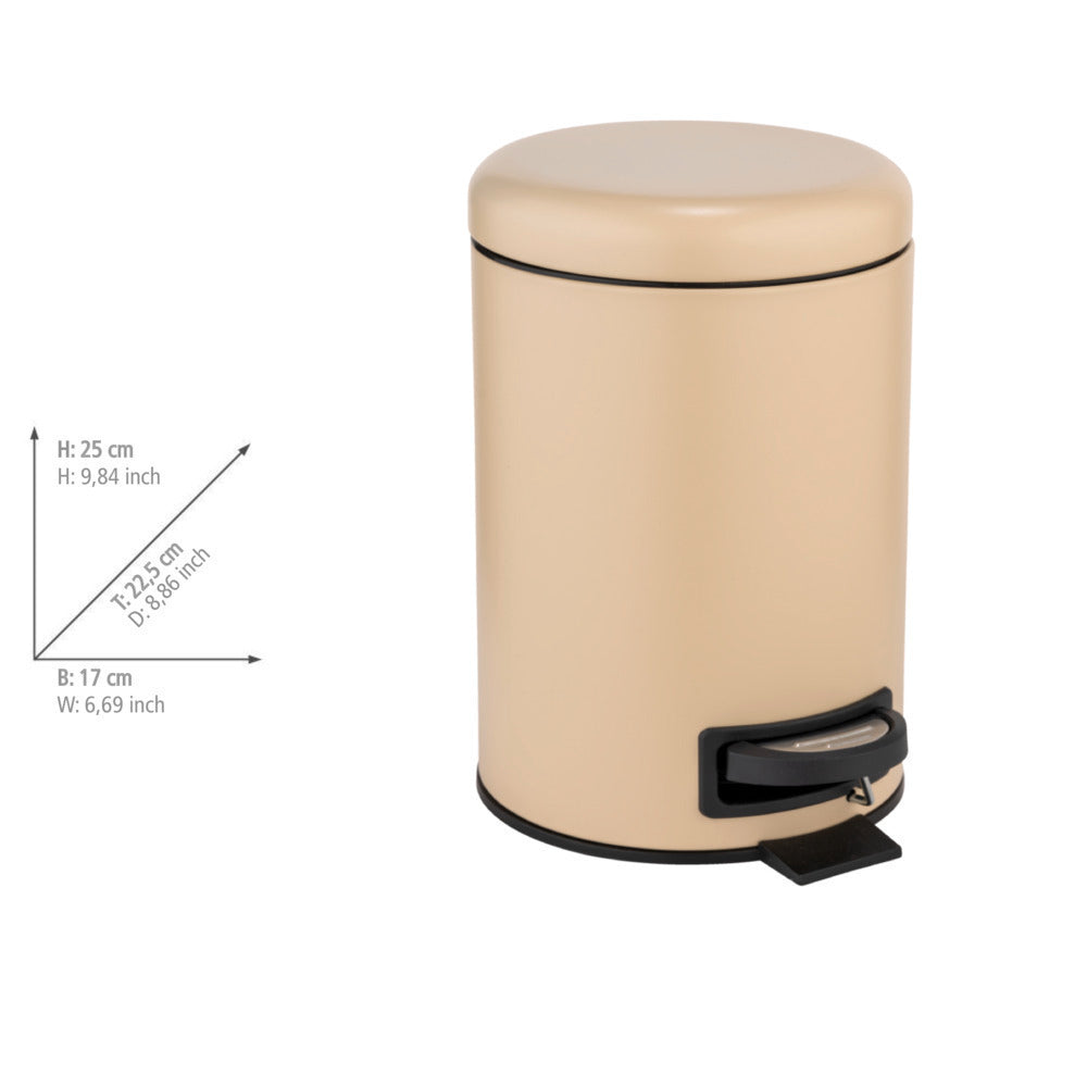 Kosmetikkbøtte med pedal beige matt 3L med innersøtte sideprofil