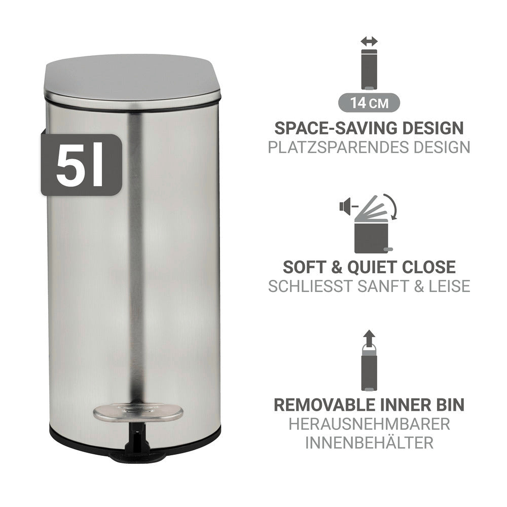 Kosmetikkbøtte rustfritt stål 5L svart med soft close bakside