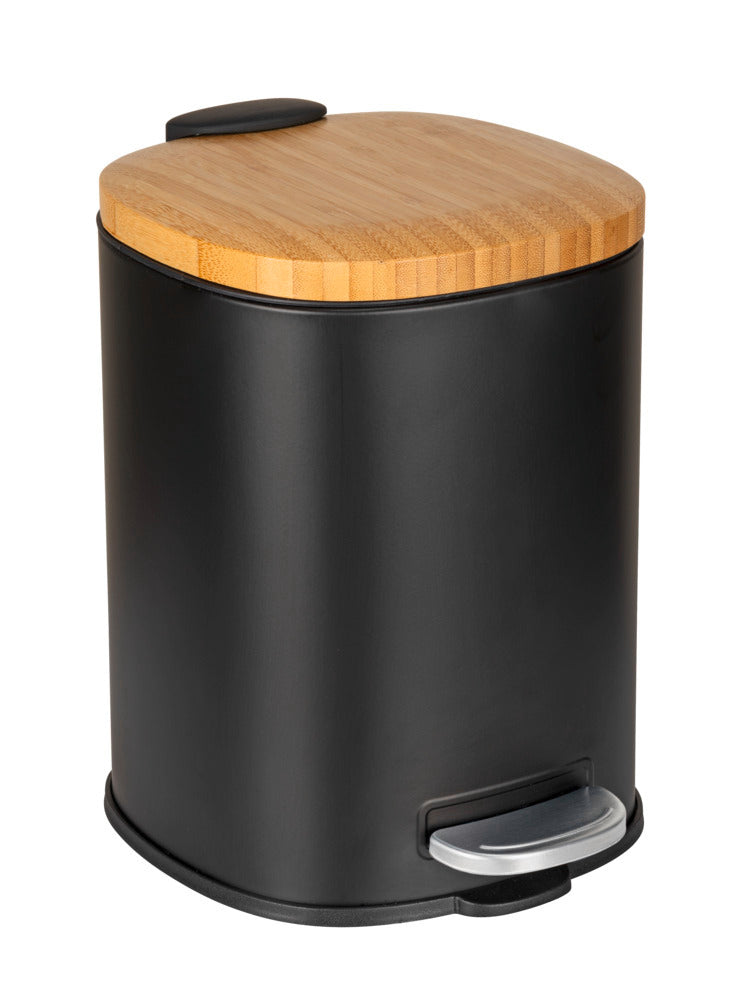 Kosmetikkbøtte svart/natur metall og bambus 3L soft close forfra