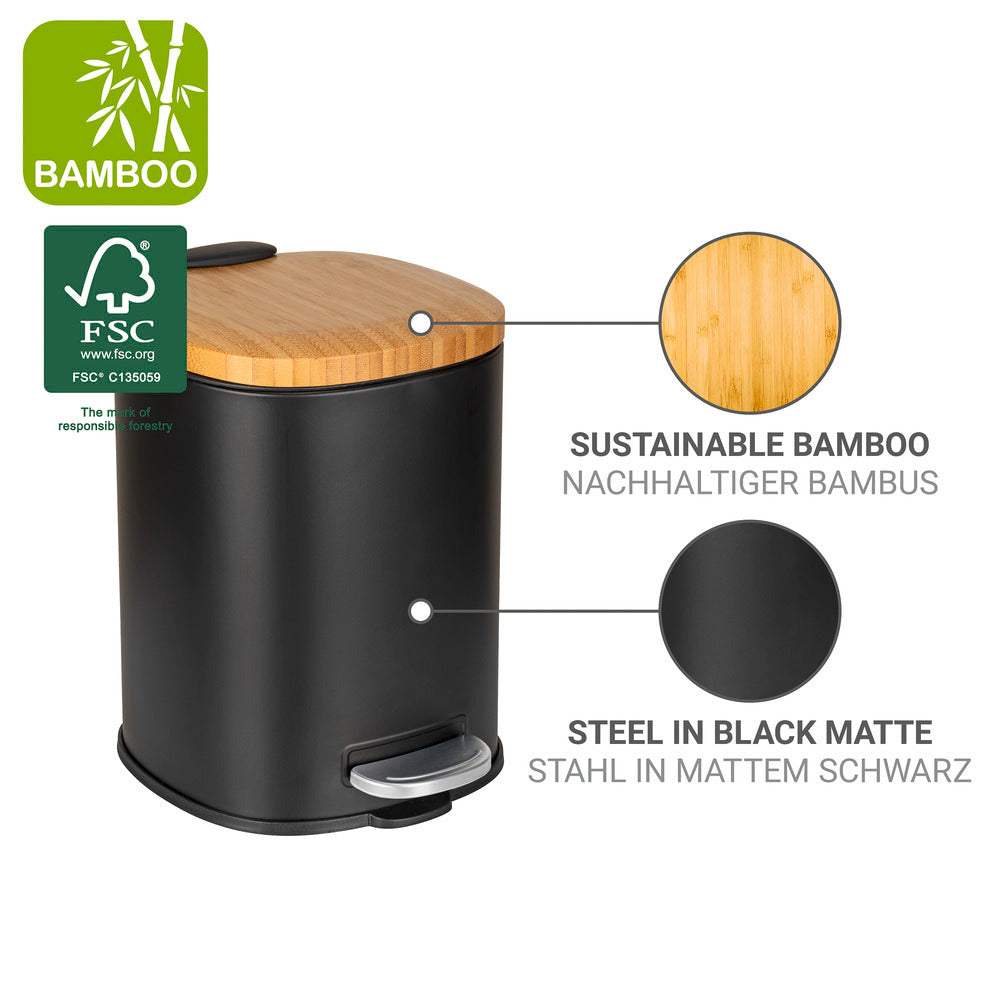 Kosmetikkbøtte svart/natur metall og bambus 3L soft close montert
