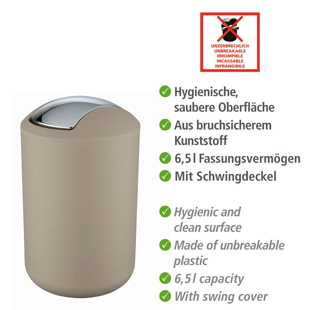 Bakside av Kosmetikkbøtte med vipplokk taupe 6,5 L Brasil WENKO