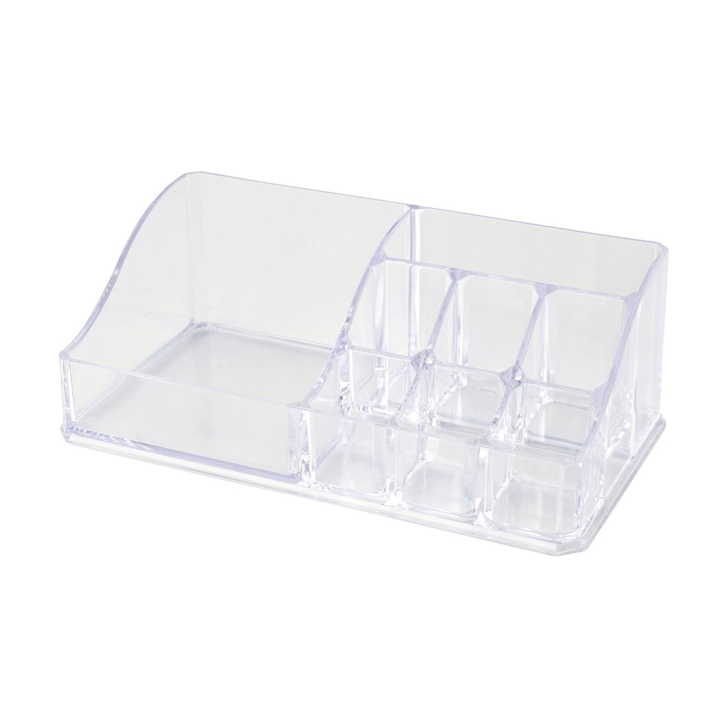 Kosmetikkorganiserer med 8 rom transparent plast 17,5 cm forfra
