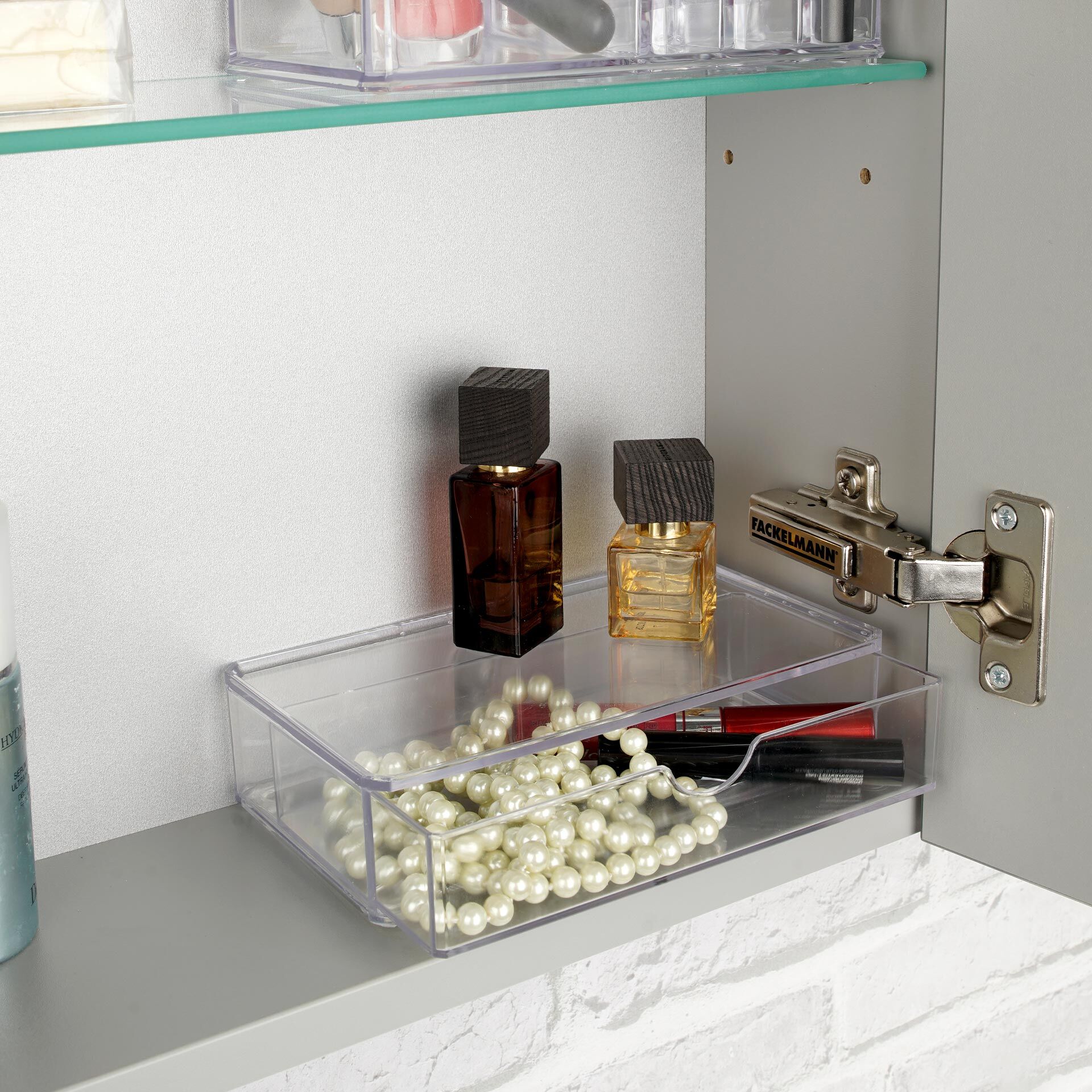 Kosmetikkorganiserer med skuff transparent plast 18 cm detalj av skuff
