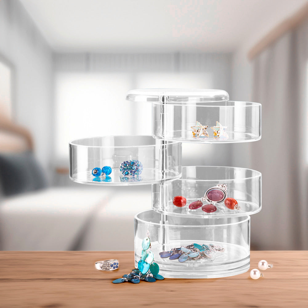 Nærbilde av transparent plast i Kosmetikkorganiserer Tower transparent med 4 rom akryl - Wenko