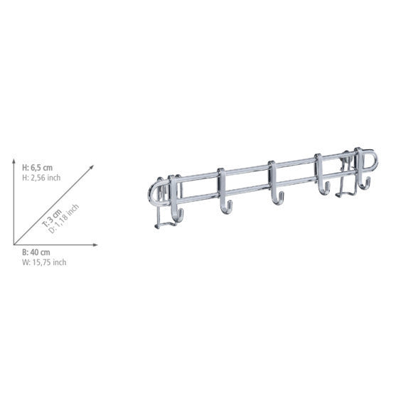 Nærbilde av krok på Krokrekke metall 40 cm med 5 kroker Style-serien - WENKO