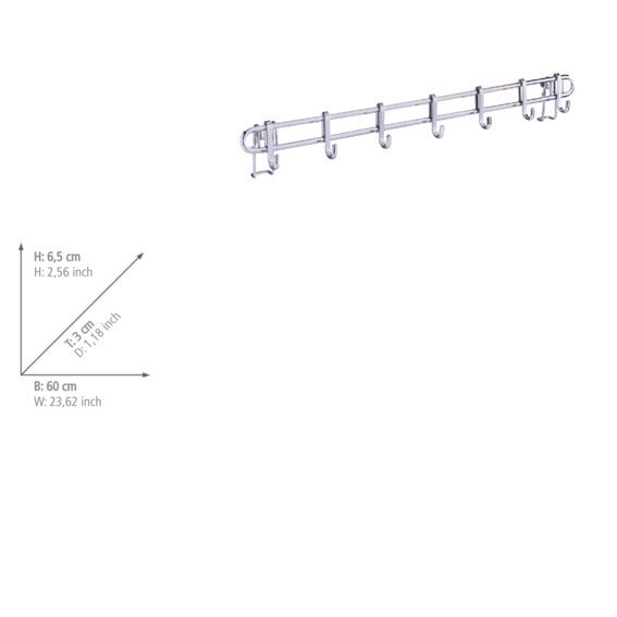 Krokrekke metall 60 cm med 7 kroker Style-serien - WENKO montert på kjøkkenvegg