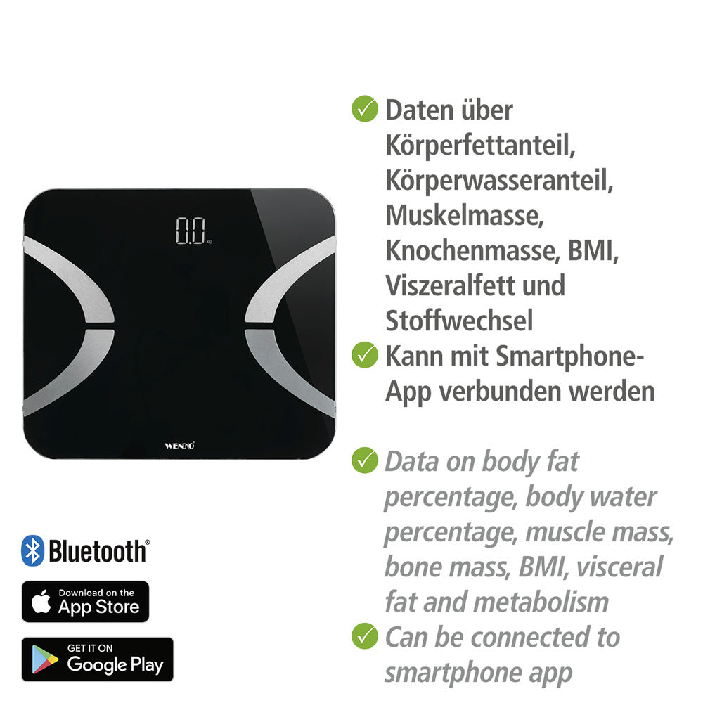 Kroppsvekt analyse LED svart Bluetooth glass - WENKO detalj av display