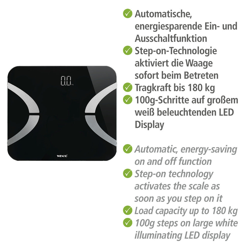 Kroppsvekt analyse LED svart Bluetooth glass - WENKO montert på baderomsgulv
