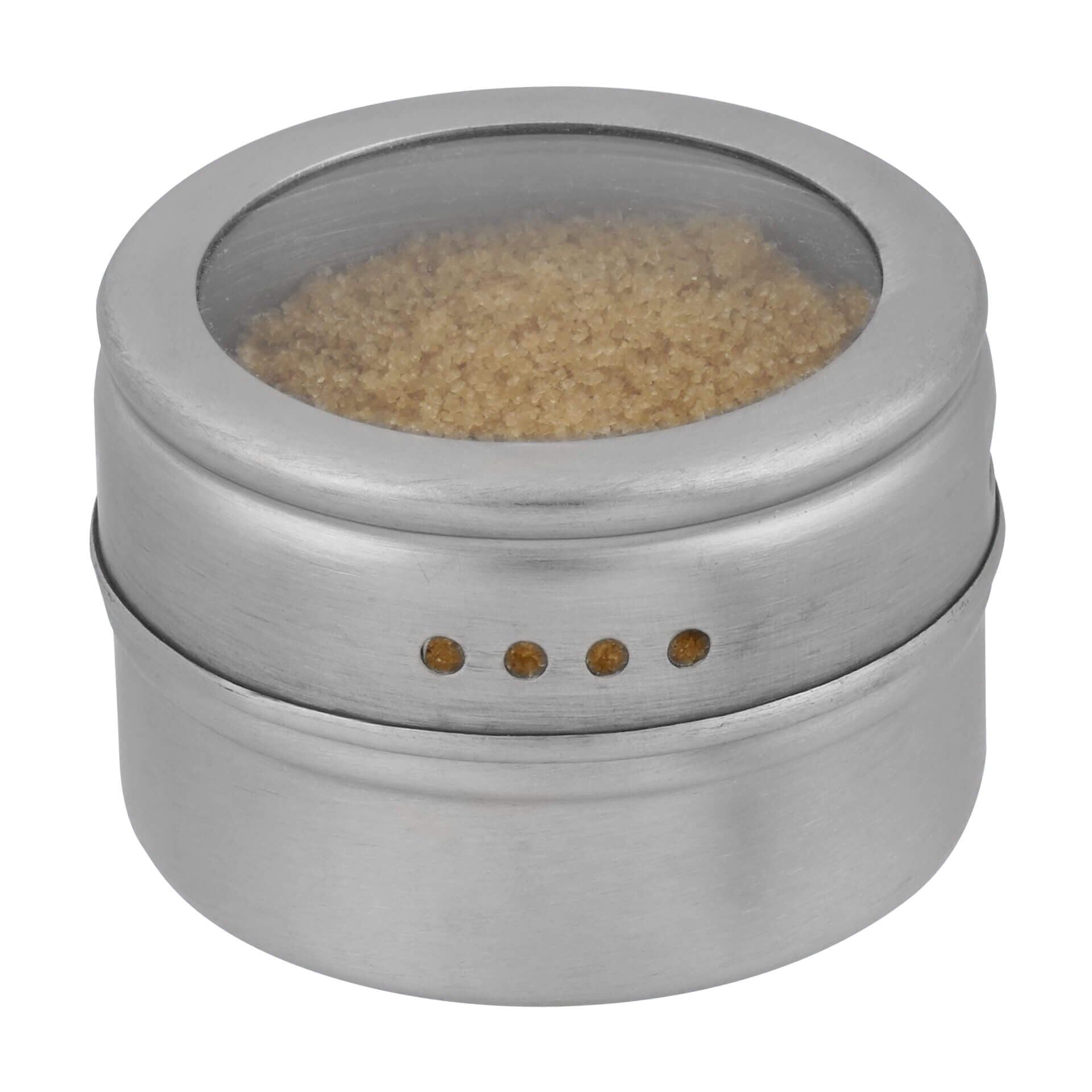Nærbilde av magnet på Krydderboks magnetisk rustfritt stål Ø6x4,5 cm