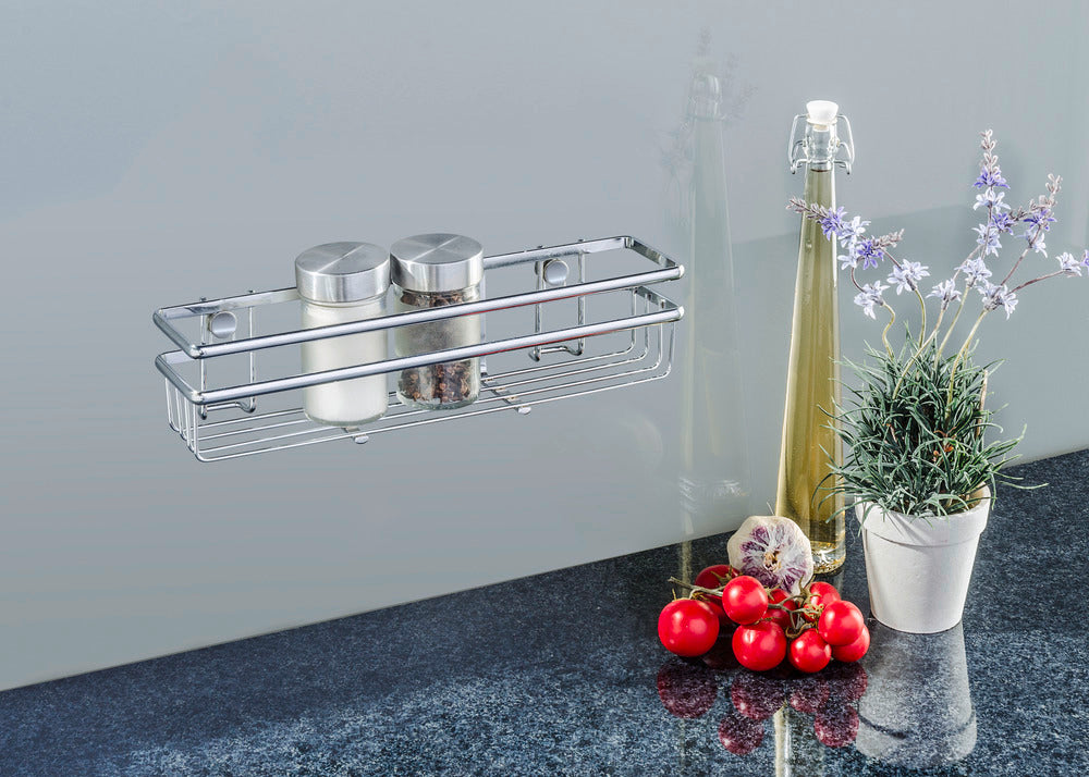 Detalj av Krydderhylle veggmontert krommet metall for 6 glass