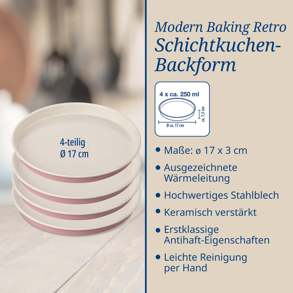 Lagkakeformer 4-delt Ø17 cm non-stick Retro Design - Dr. Oetker stablet sett