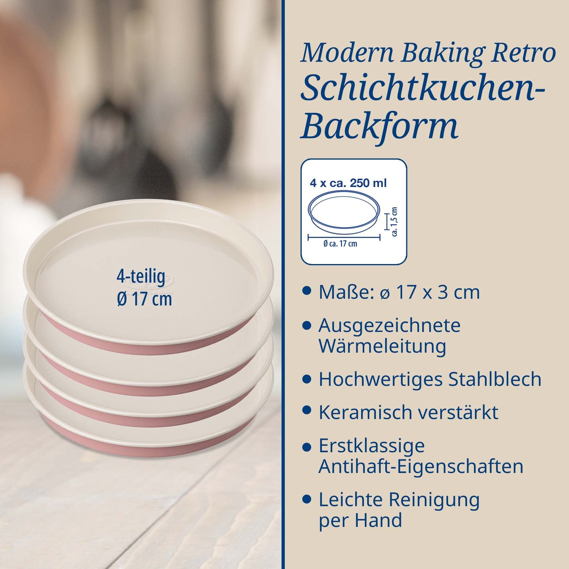 Lagkakeformer 4-delt Ø17 cm non-stick Retro Design - Dr. Oetker stablet sett