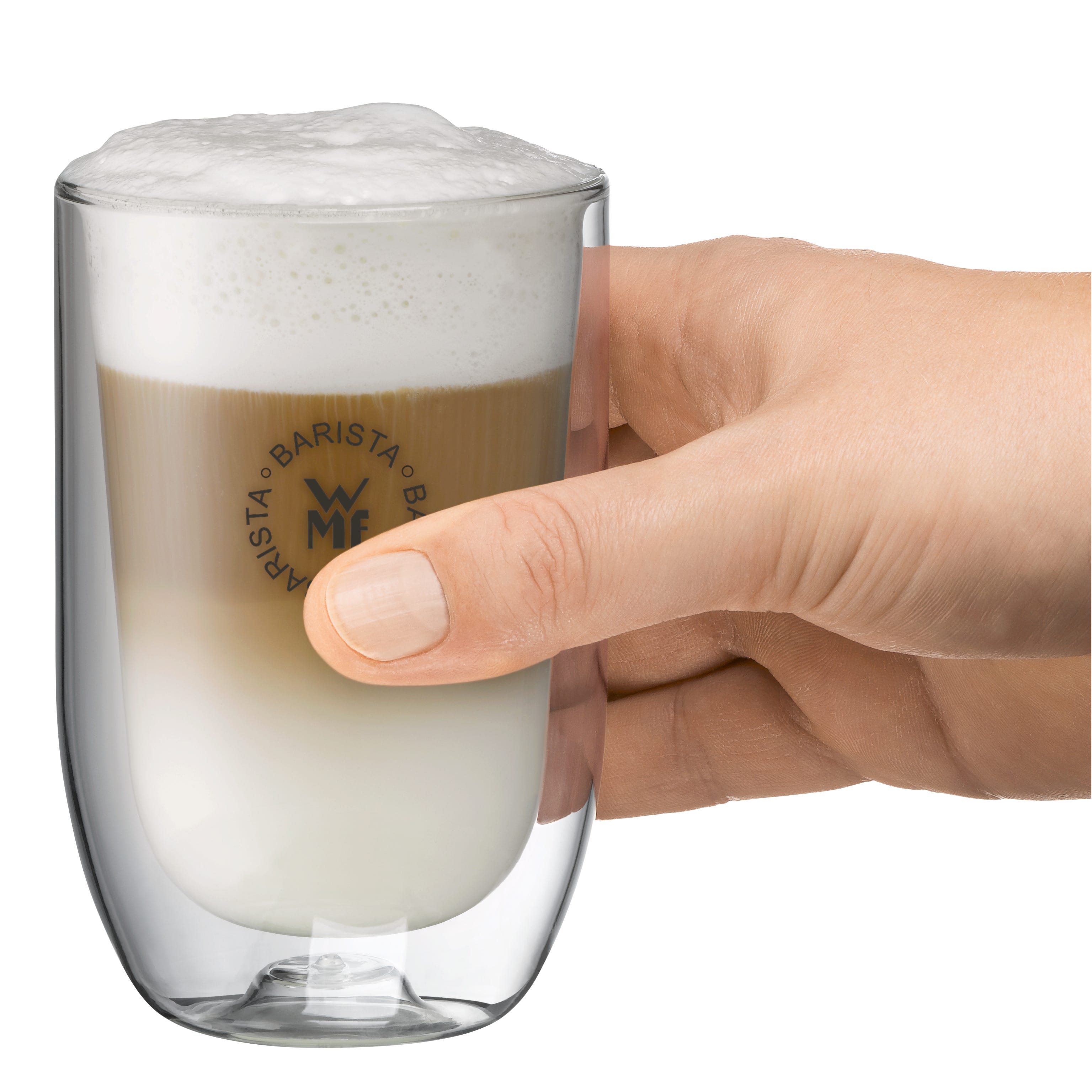 Latte macchiato-glass dobbeltvegg 280 ml 2-delt sett - WMF i bruk med kaffe