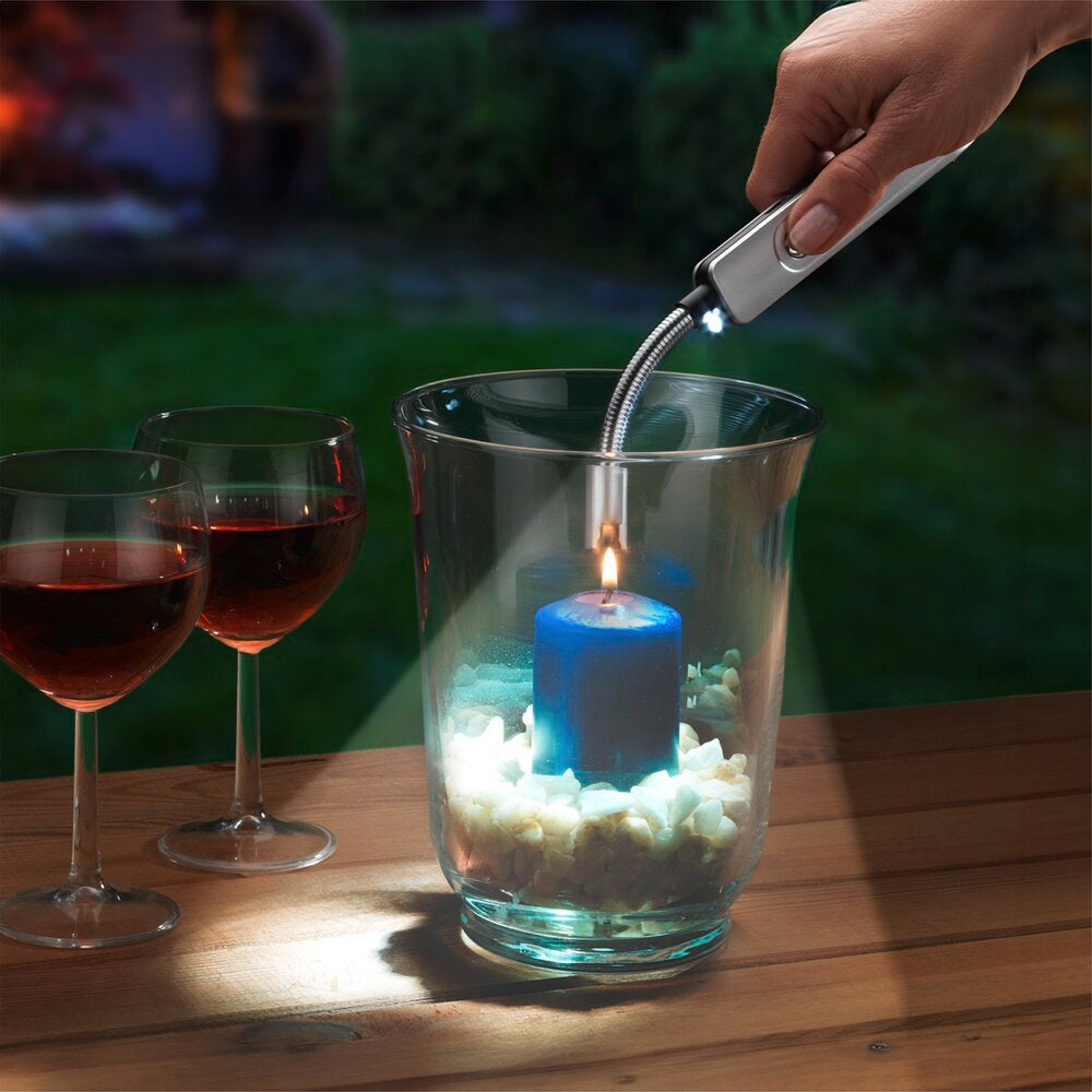 LED lysbue-lighter elektrisk uten gass oppladbar svart Maximex med USB-ladeport