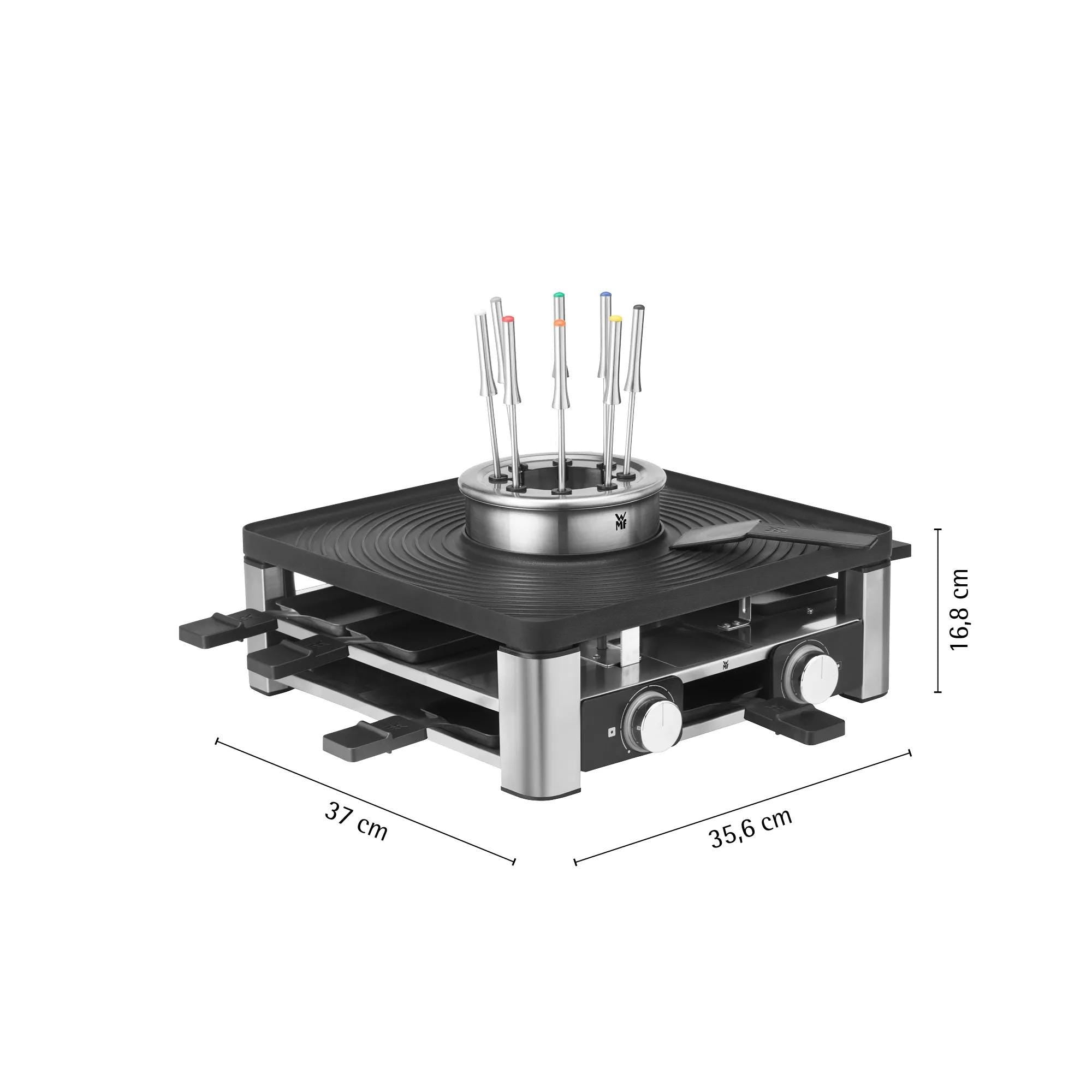 Nærbilde av raclette-panne i Lumero gourmetstasjon 3-i-1 raclette, fondue og grill 1800W - WMF