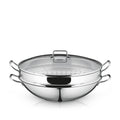 Macao wok-sett 36 cm rustfritt stål 4-delt med glasslokk forfra