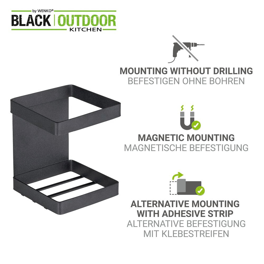 Nærbilde av magnetisk flaskeholder Ima pulverlakkert metall svart