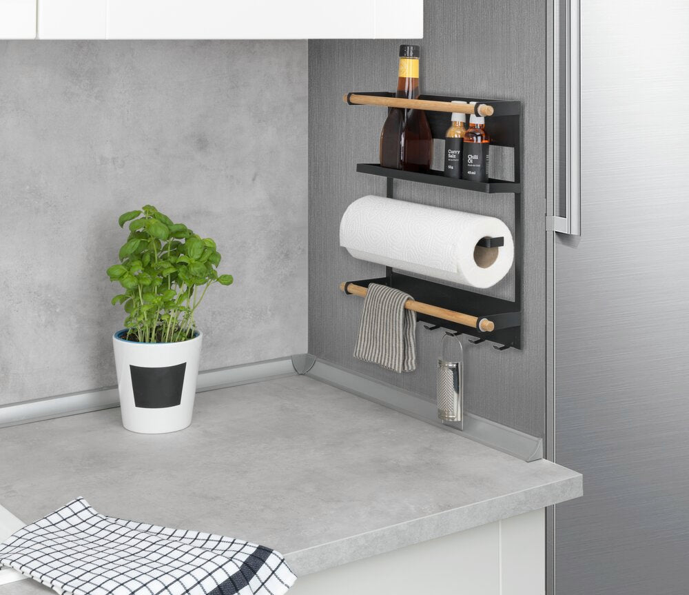 Magnetisk kjøkkenhylle svart uten boring metall - Wenko sideprofil