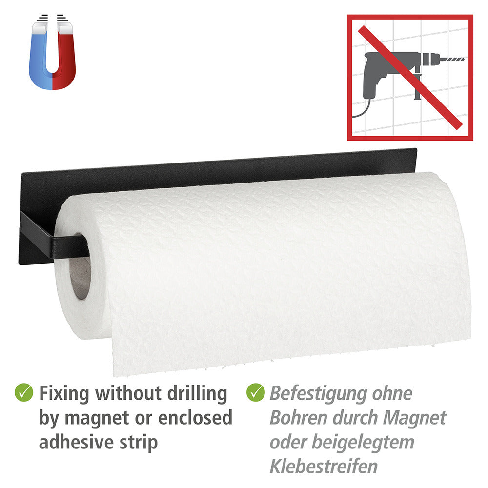 Magnetisk kjøkkenrullholder svart metall - Wenko bakside