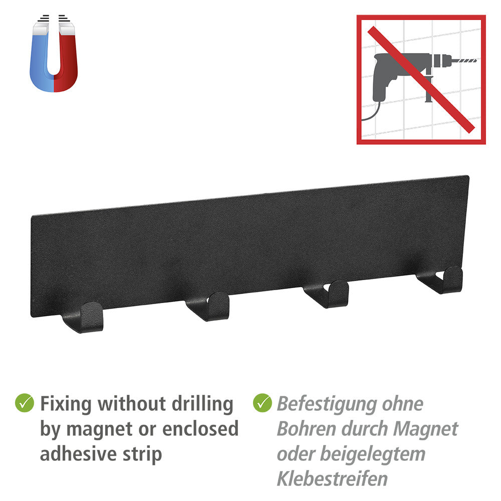 Magnetisk krokelist Ima svart med 4 kroker metall bakside