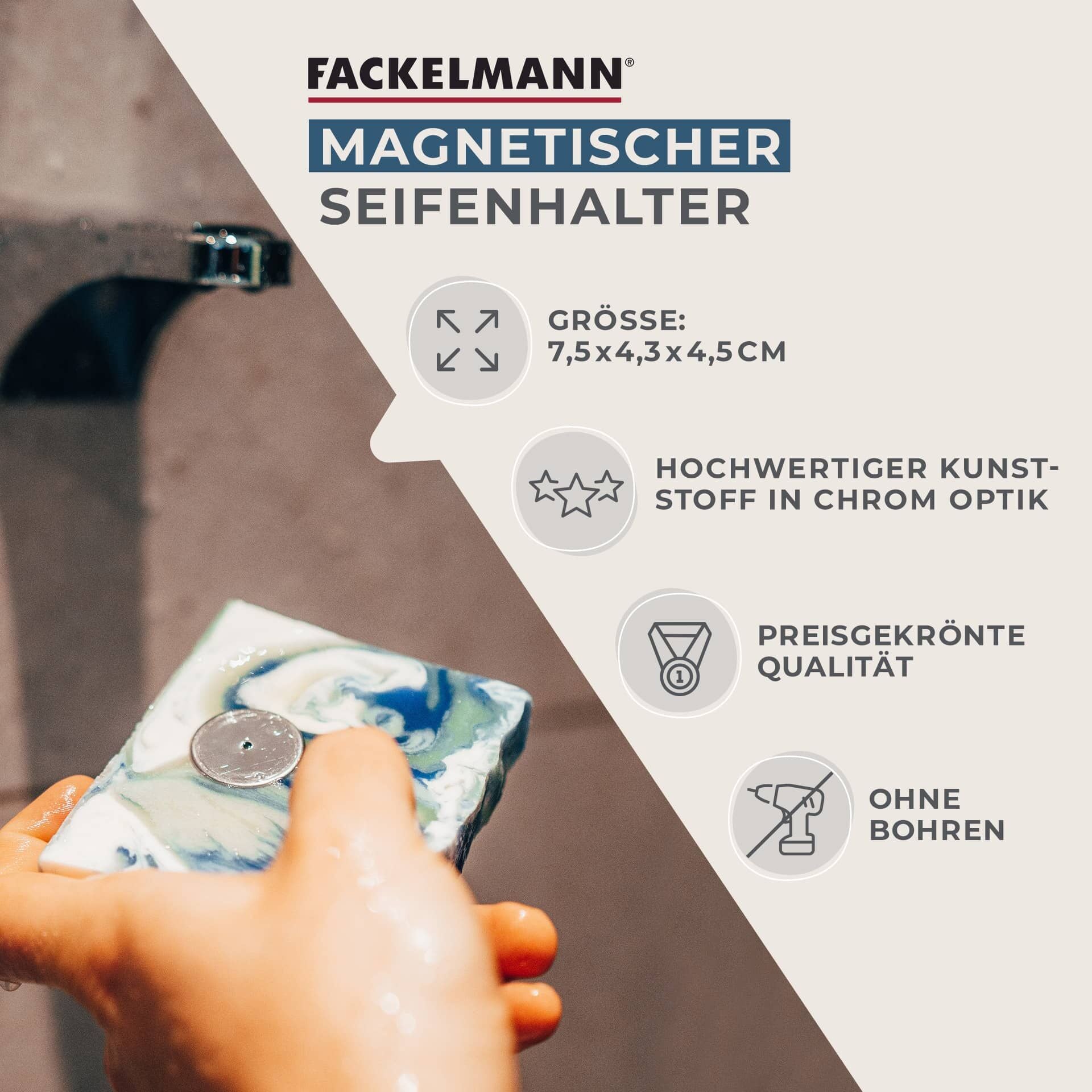Magnetisk såpeholder krom med veggfeste sidebilde