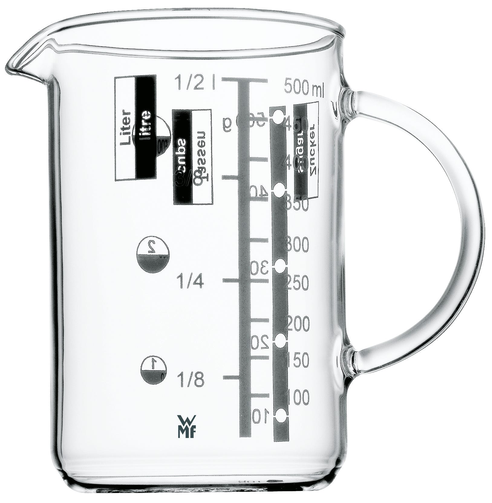Målebeger borosilikatglass 0,5 L med skala WMF forfra