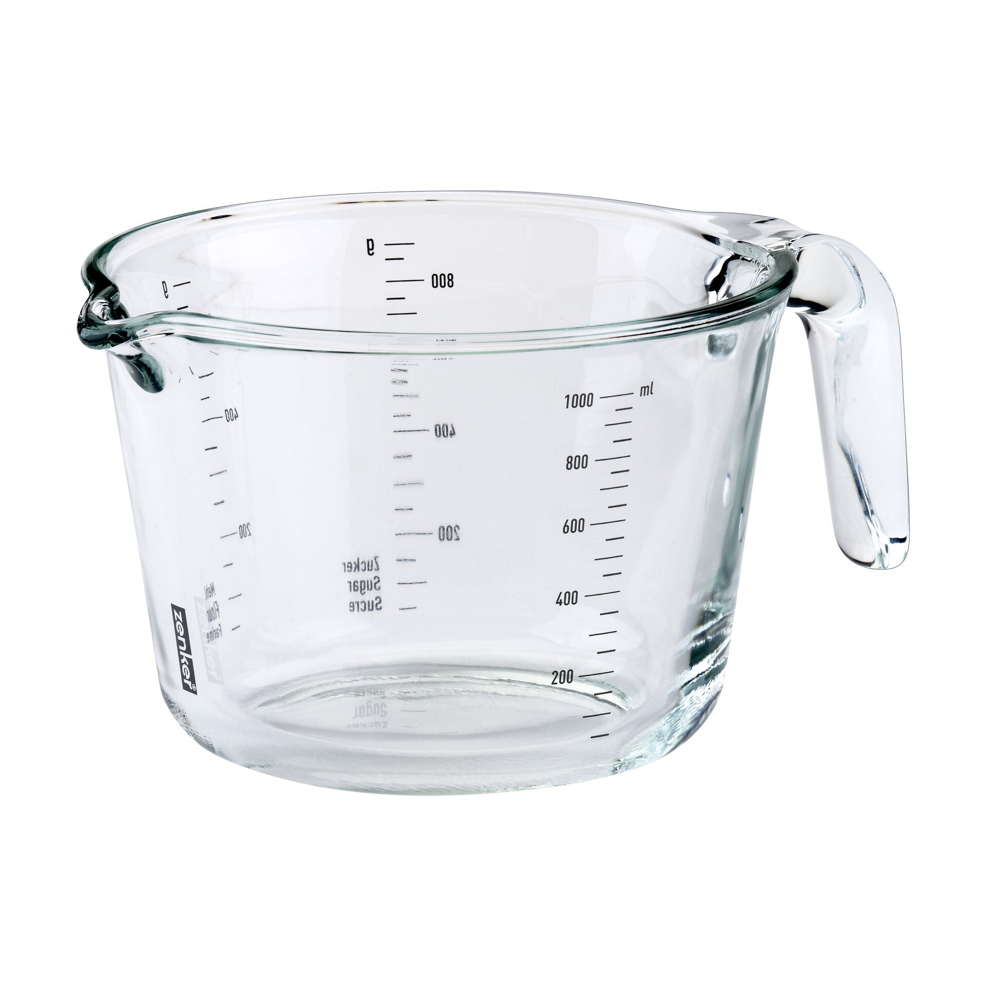 Målebeger glass 1 L med skala for mel og sukker - Zenker forfra