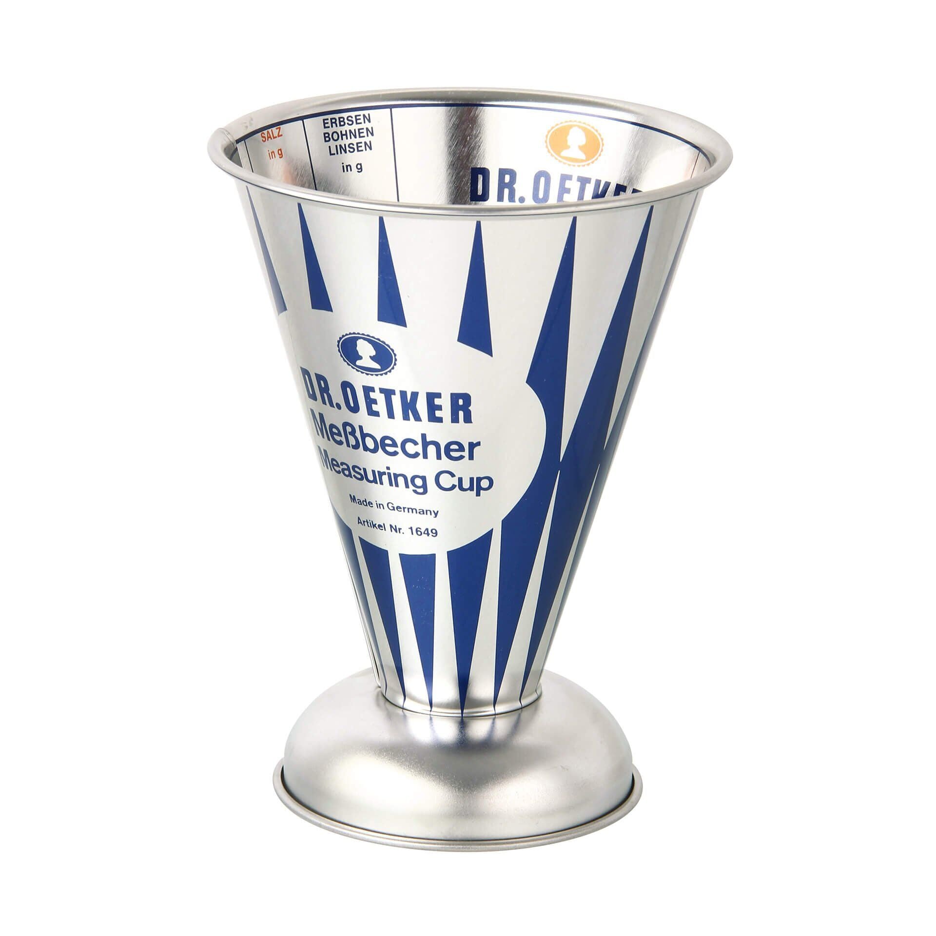 Målebeger nostalgisk 0,5 L hvitblikk Ø11 cm forfra