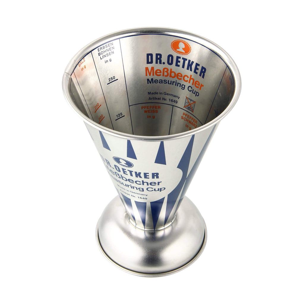 Målebeger nostalgisk 0,5 L hvitblikk Ø11 cm bakside
