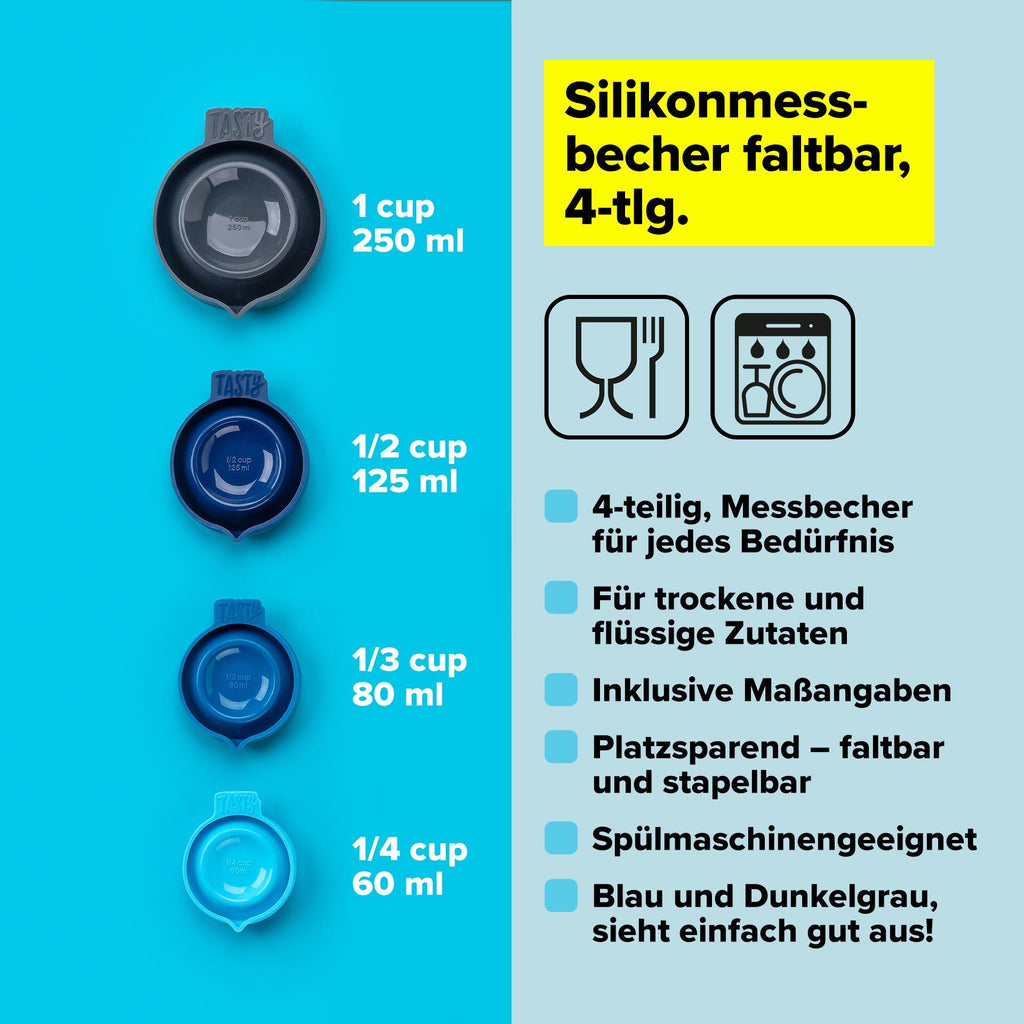 Målebeger sammenleggbart 4-delt silikon cup-mål - Tasty i bruk på kjøkken