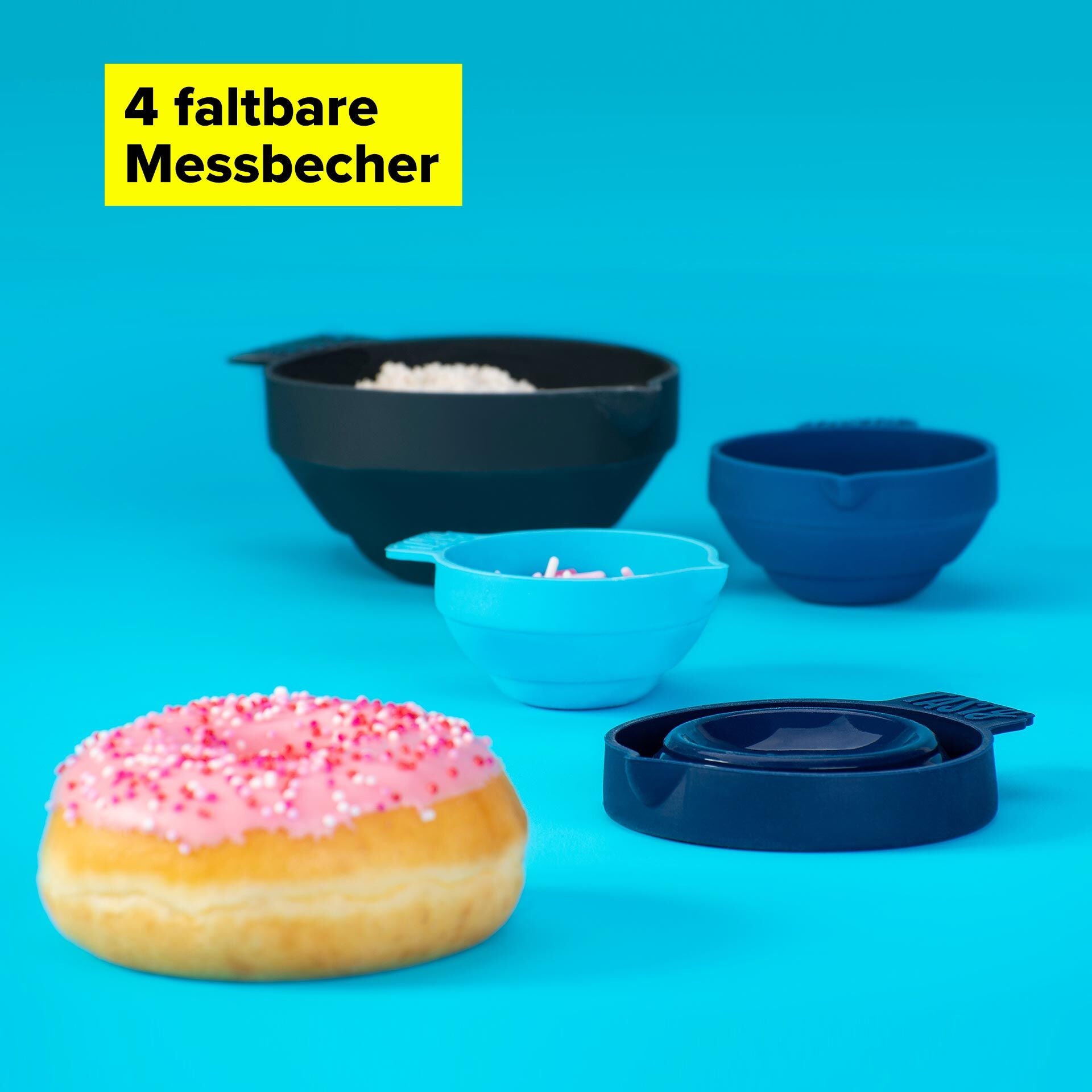 Målebeger sammenleggbart 4-delt silikon cup-mål - Tasty med oppbevaring