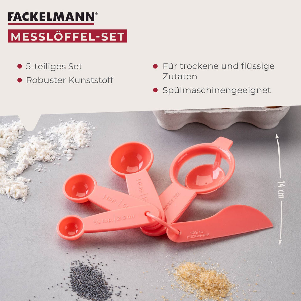 Måleskjesett 5-delt rosa med eggdeler - Fackelmann stablefunksjon