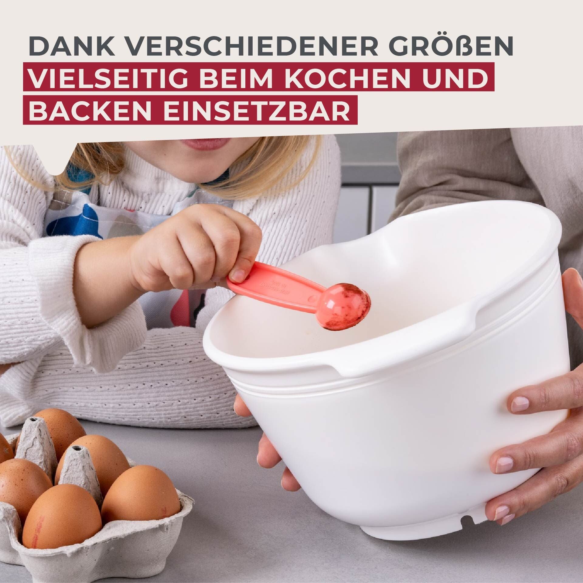 Måleskjesett 5-delt rosa med eggdeler - Fackelmann eggdeler nærbilde