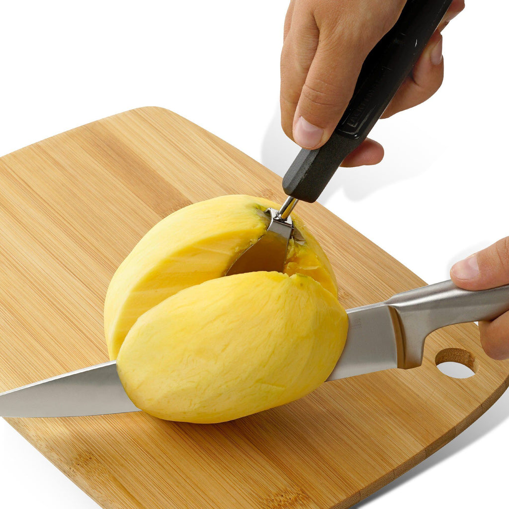 Oversikt over Mangogaffel rustfritt fjærstål med plasthåndtak og mango