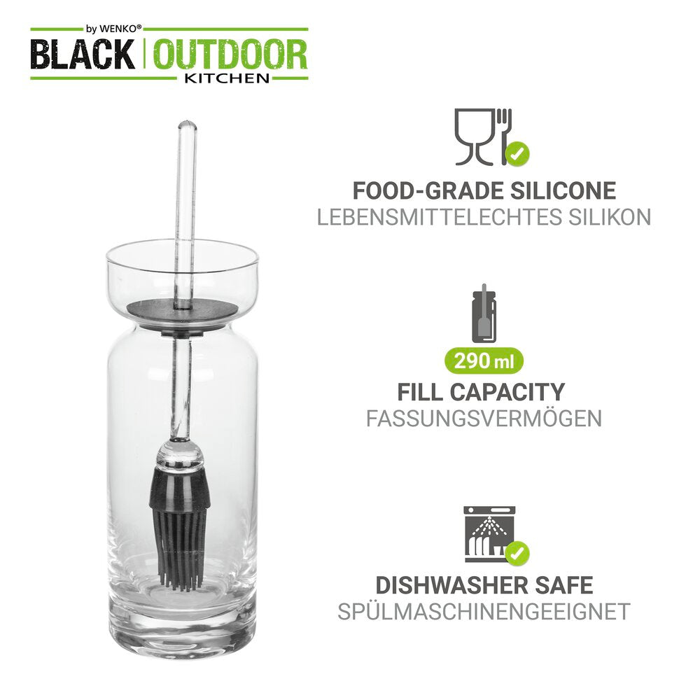 Detalj av silikonkost på Marinadeglass med silikonkost svart - Wenko