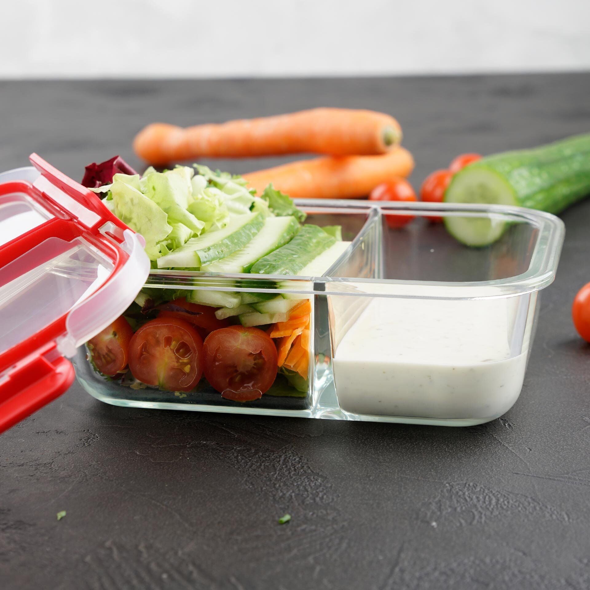 Matboks med skillevegg for meal prep - Fackelmann detalj av lokk