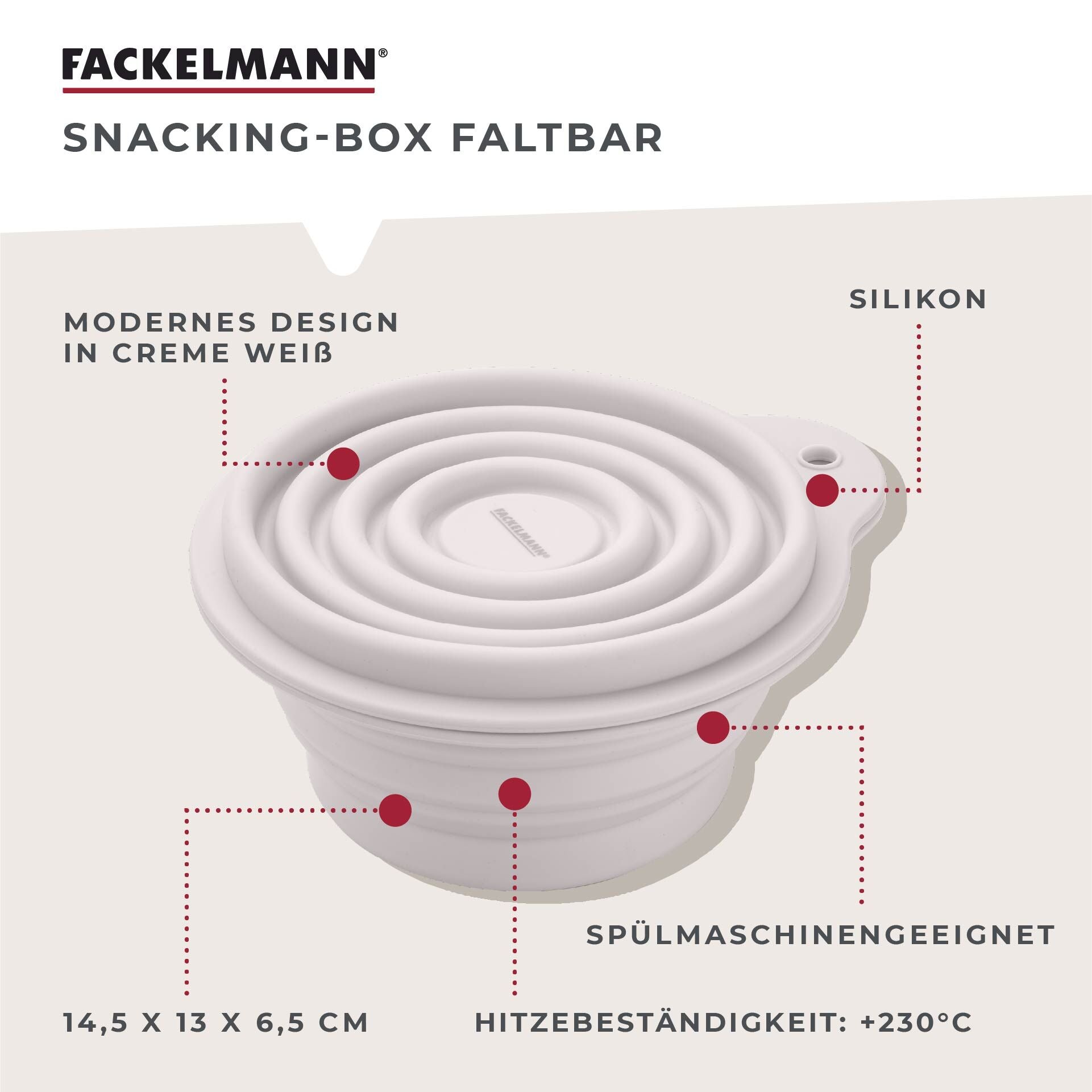 Montert Matboks silikon sammenleggbar rund Ø13 cm hvit på sekk