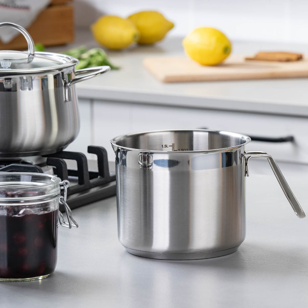 Melkekjele rustfritt stål Ø14 cm 1,7 L bakside