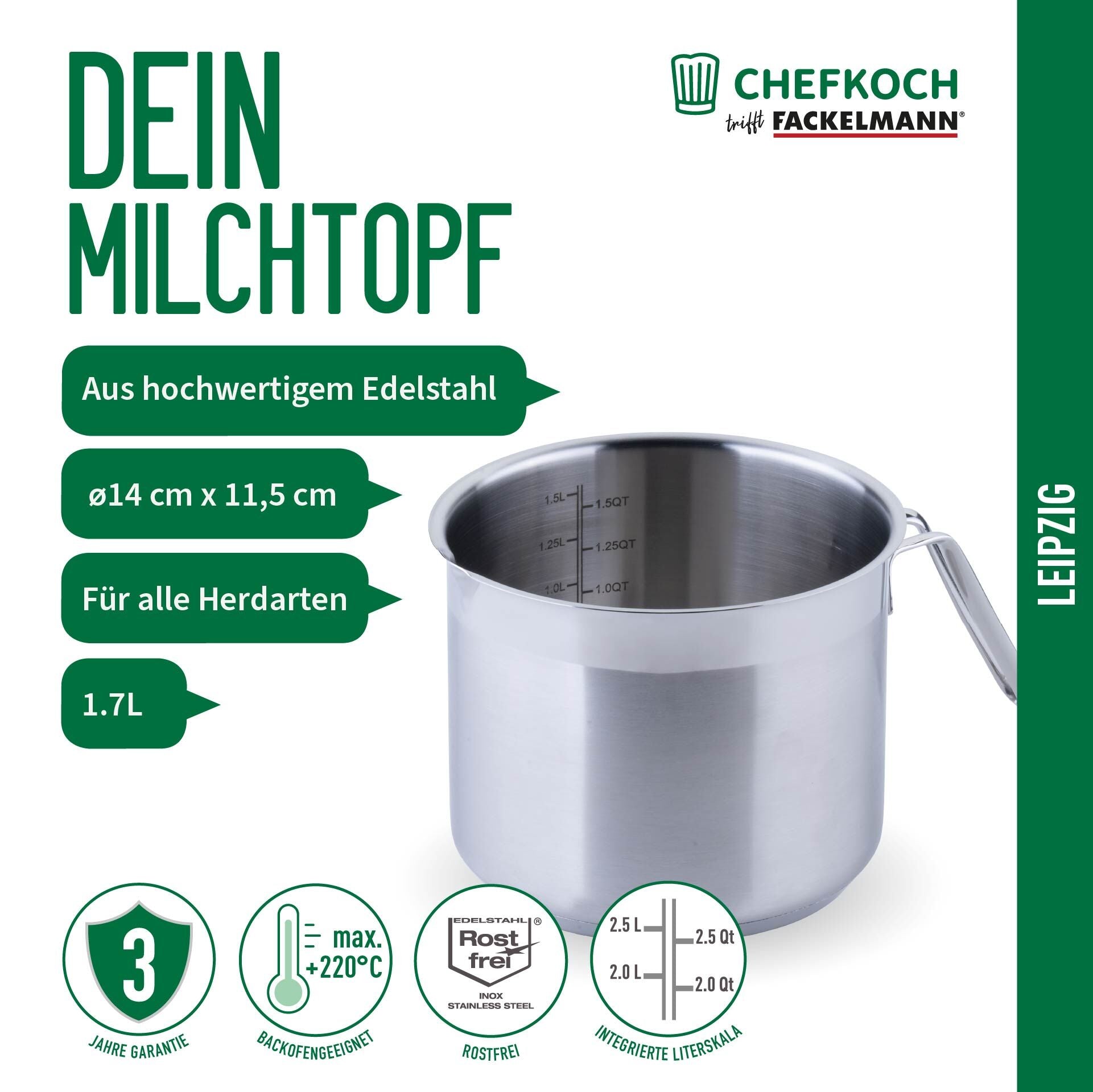 Nærbilde av håndtak på Melkekjele rustfritt stål Ø14 cm 1,7 L