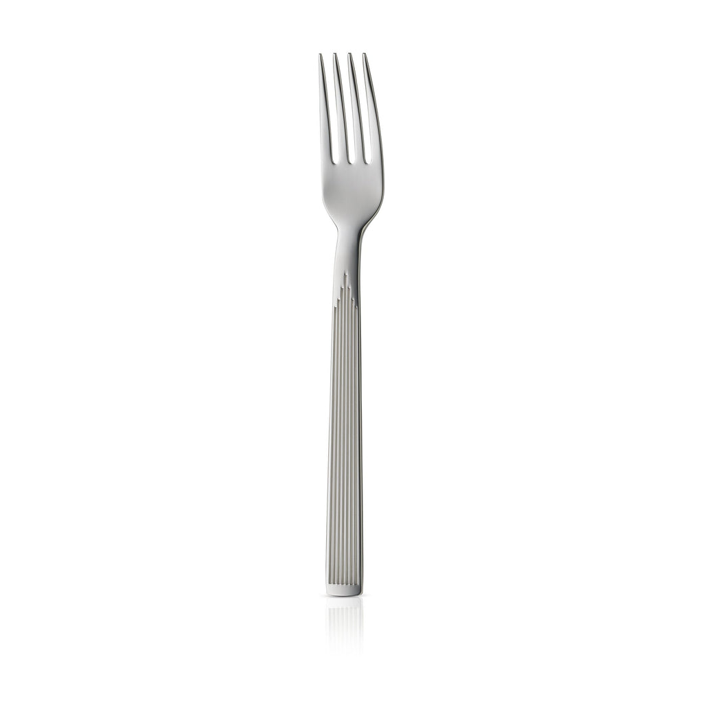 Middagsgaffel Art Deco polert Cromargan rustfritt stål forfra