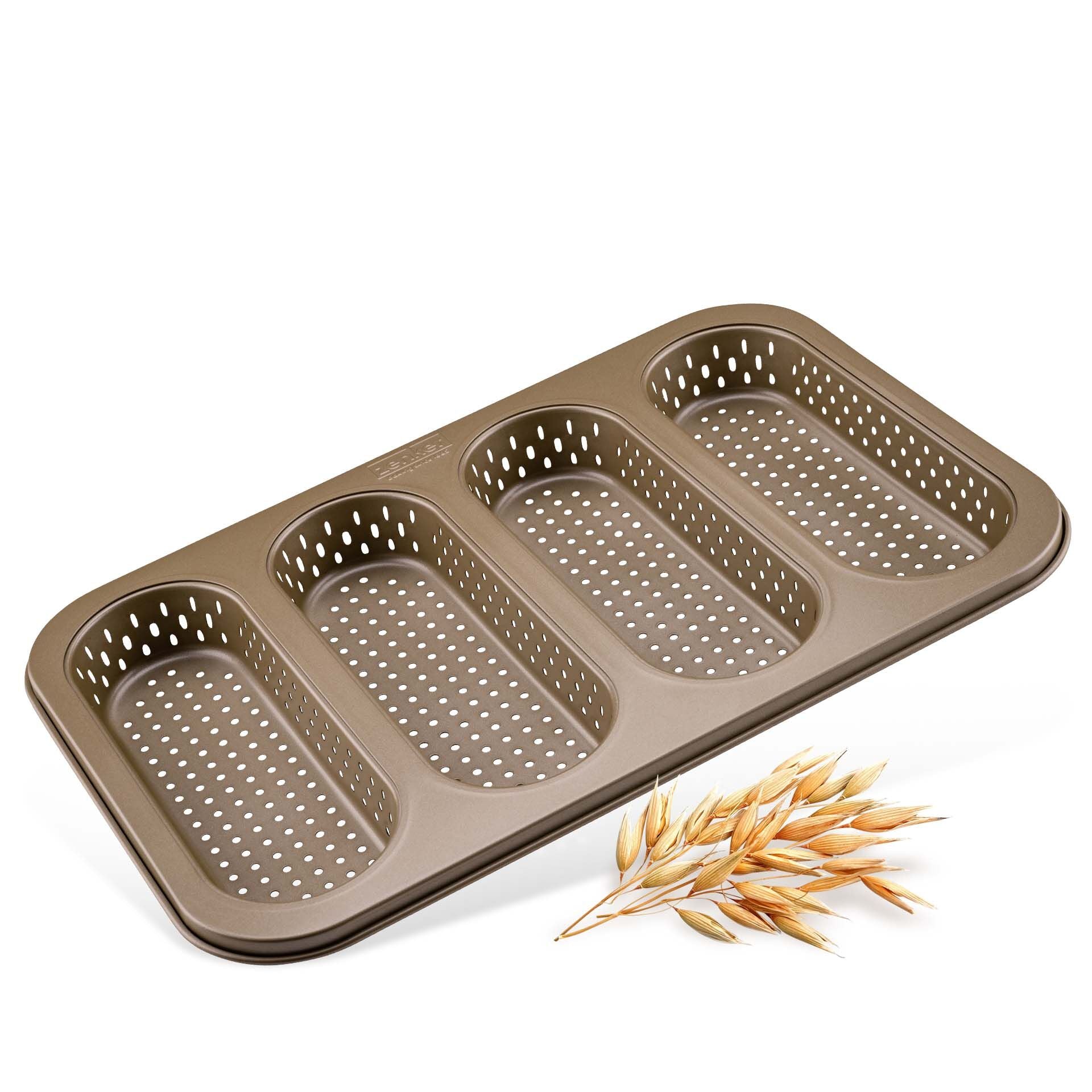 Mini-baguetteplate perforert 4 former non-stick gull - Zenker forfra