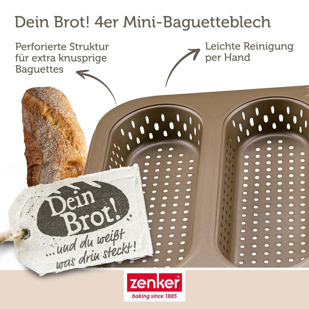 Mini-baguetteplate perforert 4 former non-stick gull - Zenker montert i ovn
