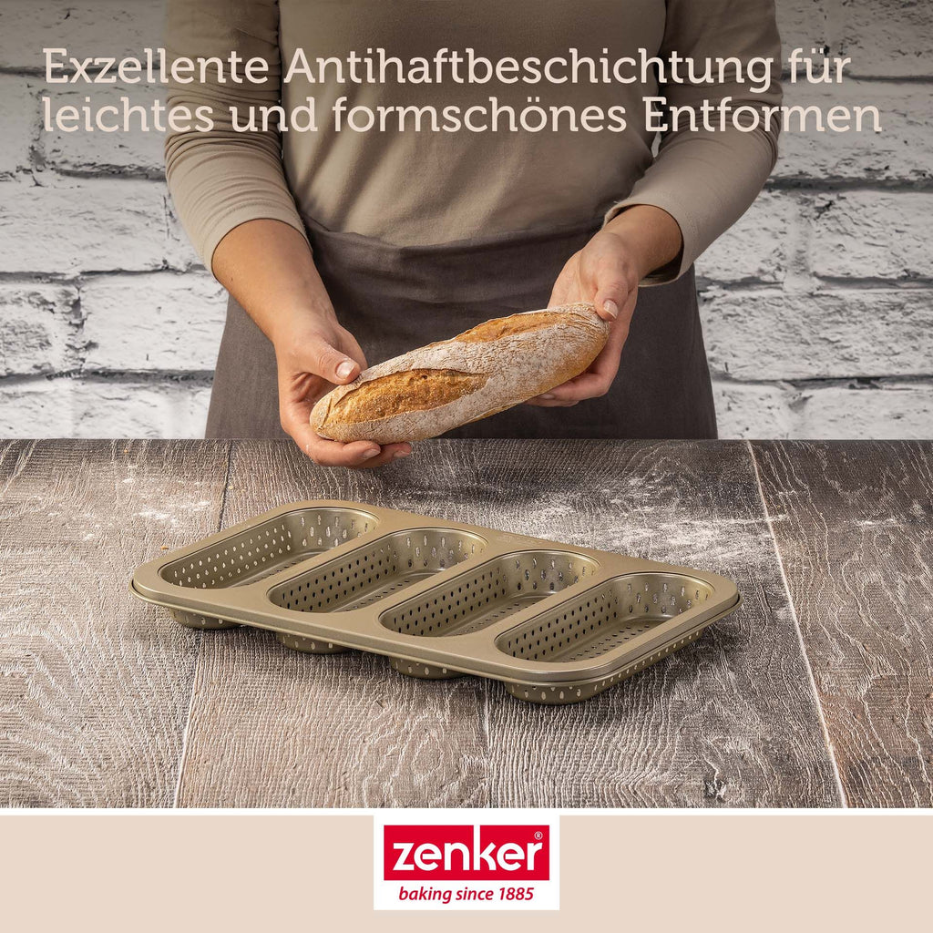 Mini-baguetteplate perforert 4 former non-stick gull - Zenker sammen med bakeutstyr