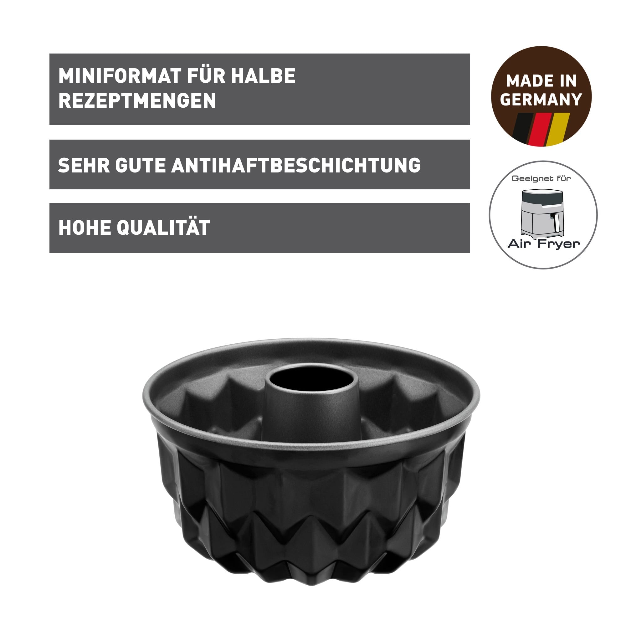 Mini gugelhupfform geometrisk 17 cm non-stick karbonstål Kaiser montert