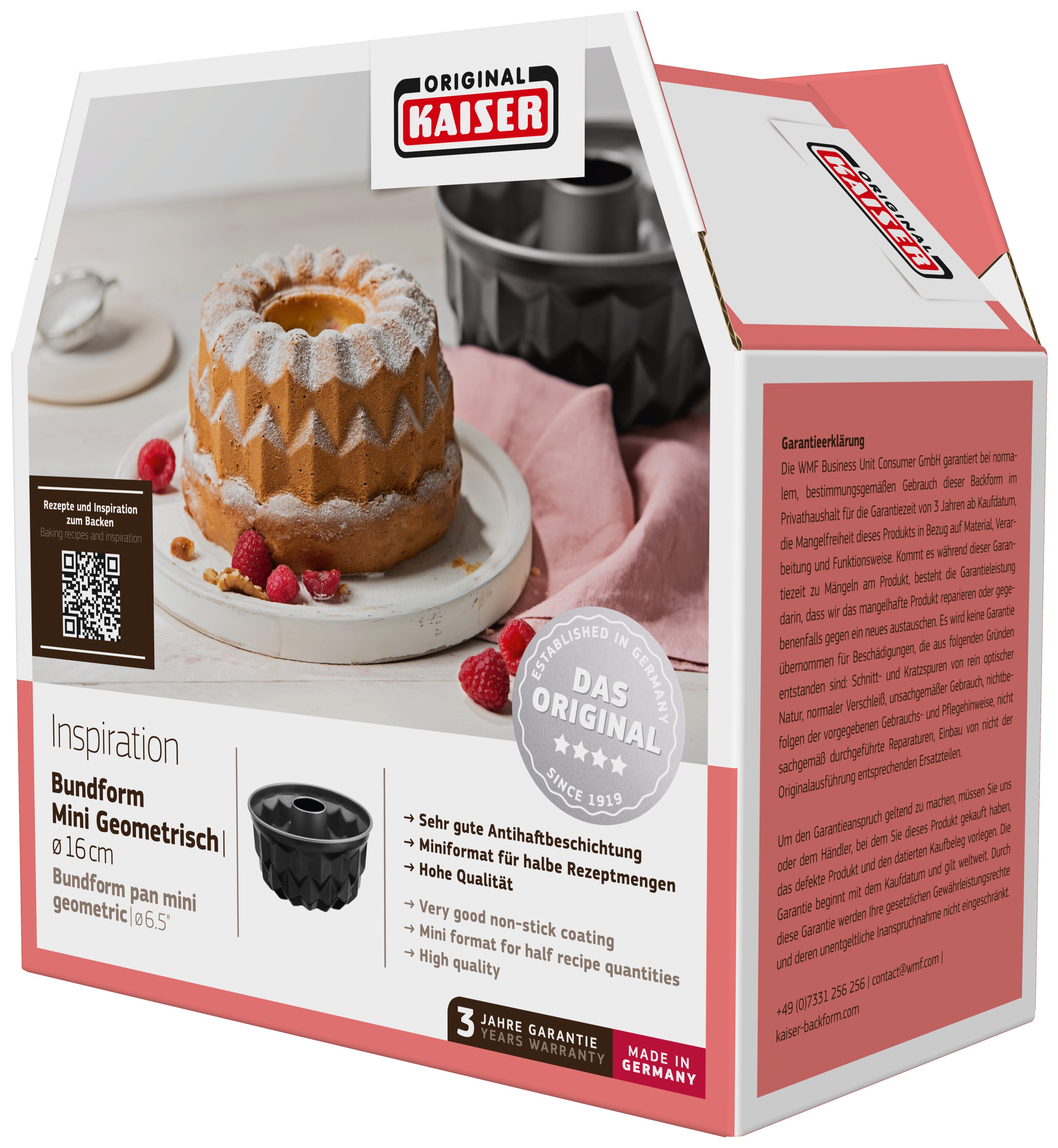 Mini gugelhupfform geometrisk 17 cm non-stick karbonstål Kaiser med kake
