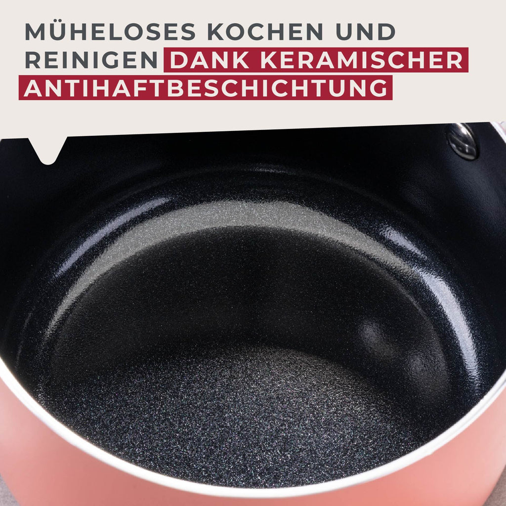 Mini kasserolle rosa Ø14 cm keramisk non-stick med Soft-touch bakelitthåndtak