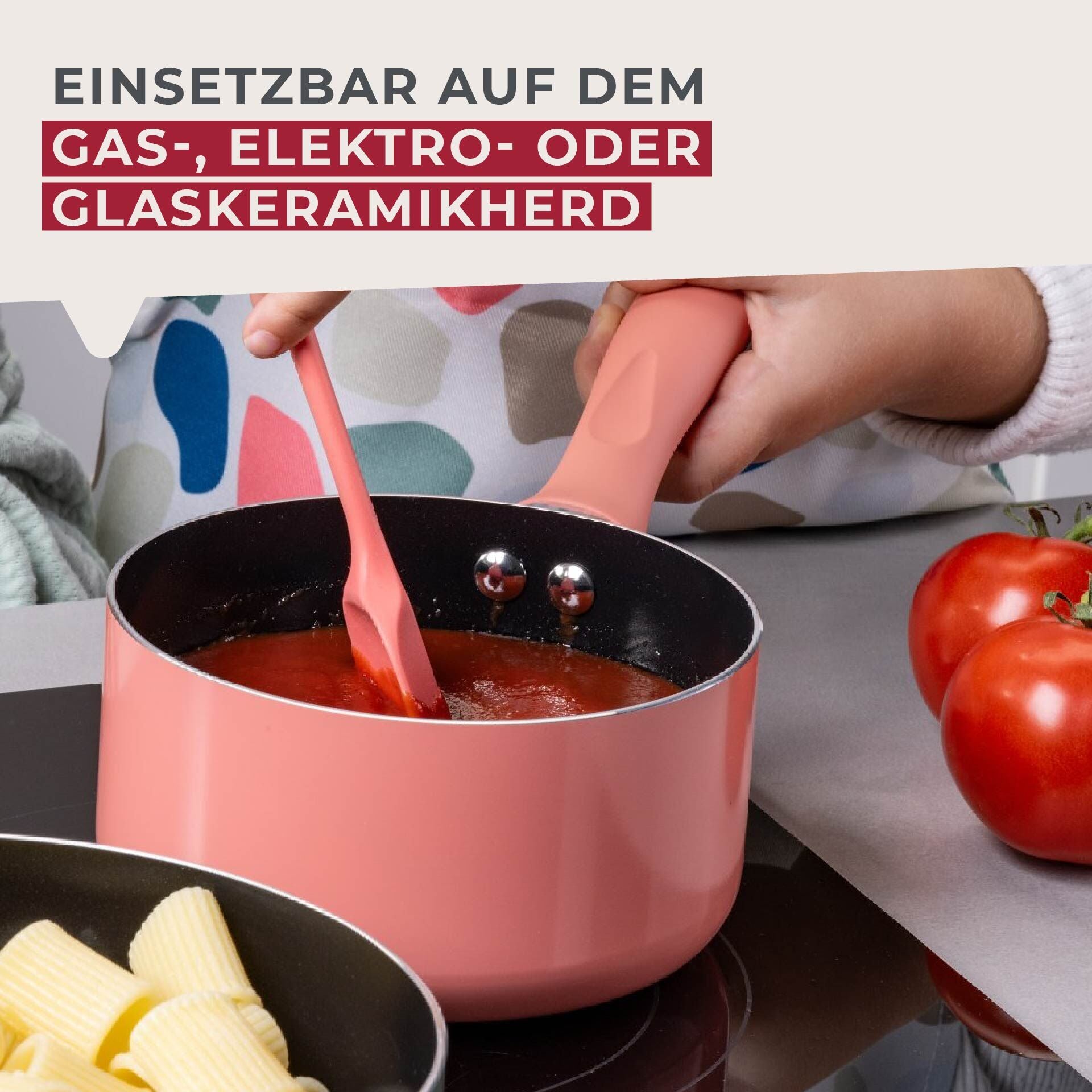 Nærbilde av håndtak på Mini kasserolle rosa Ø14 cm keramisk non-stick